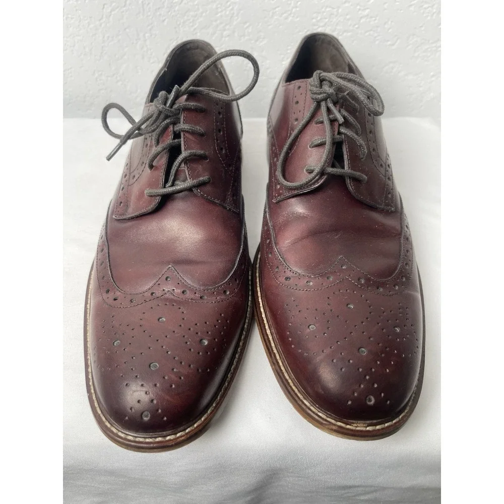 Joseph Abboud Mens 10.5 Cherry Brown Leather Cap Toe Dress Shoes